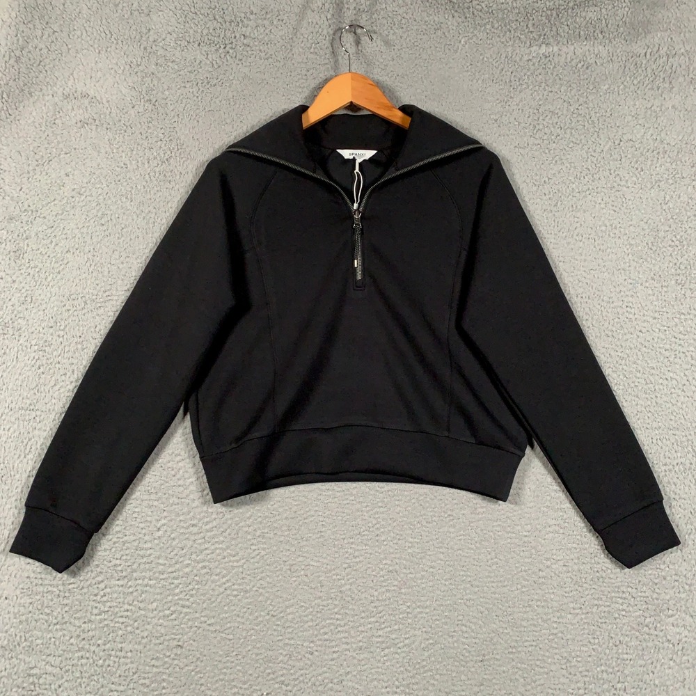 Spanx AirEssentials Half Zip Pullover Women's Small Black Sweatshirt Draped Neck
